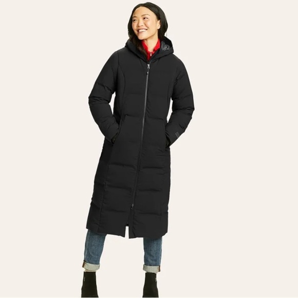 ✨NWT Eddie Bauer Black Glacier Peak Seamless Stretch Down Duffle Coat ✨ - Picture 1 of 7